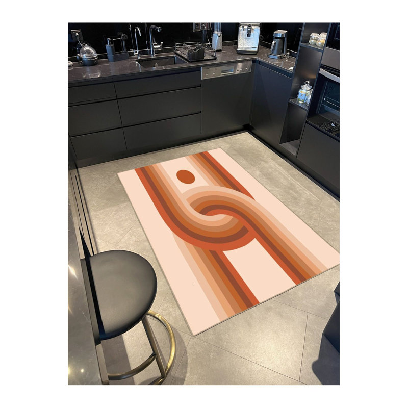Orange U Themed Woven Base Washable Rug, Rectangle 5'1" x 7'7" Rug Pad Included