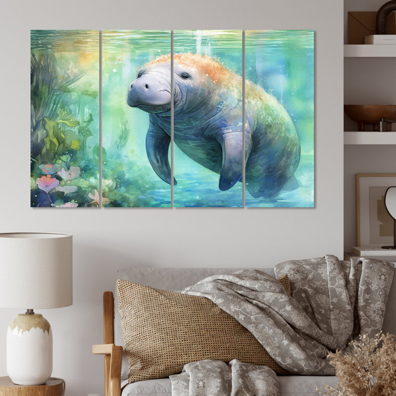 «Gentle Manatee II», reproduction sur toile - 4 panneaux
