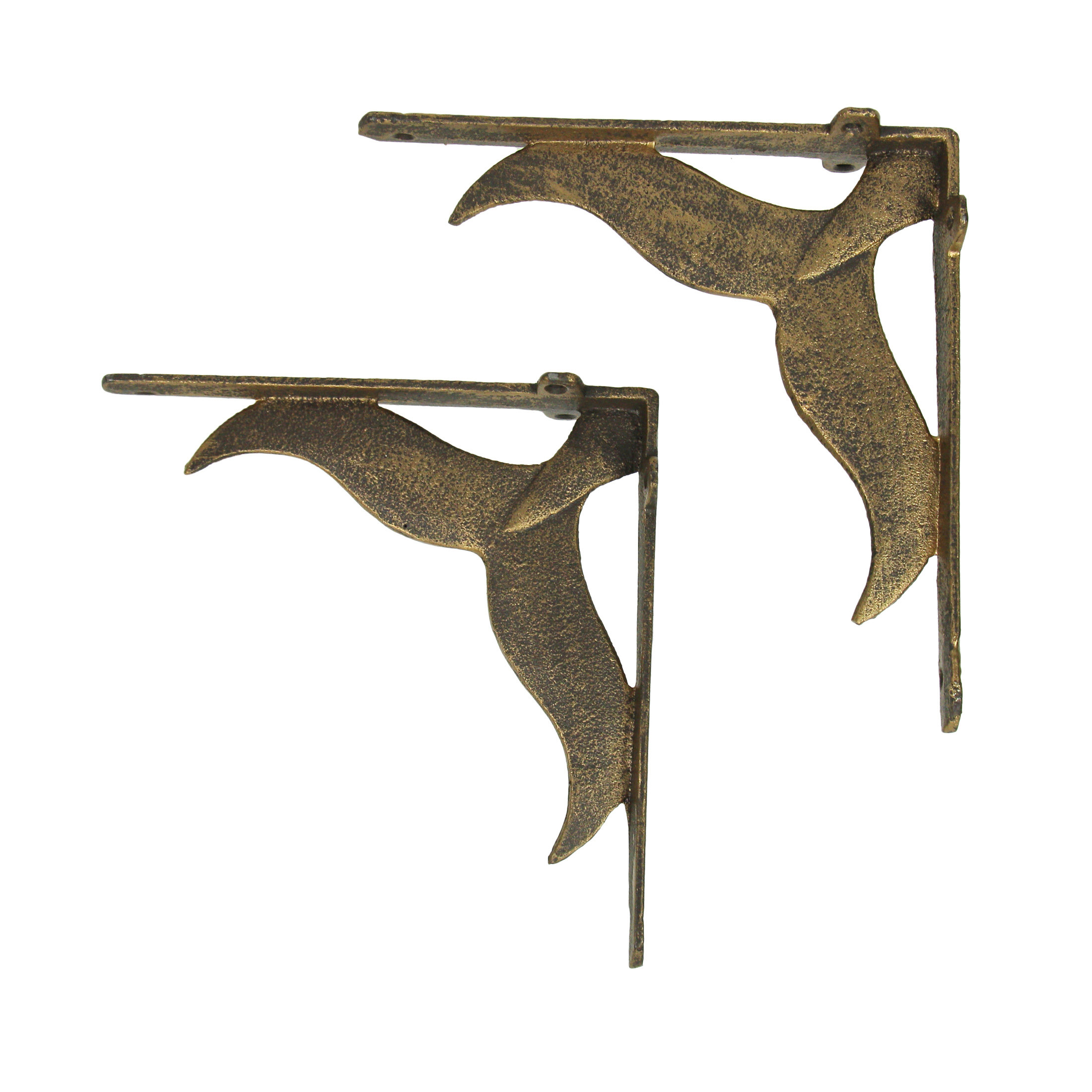 Set of 4 Durable Cast Iron Whale Tail Wall Hooks with Verdigris