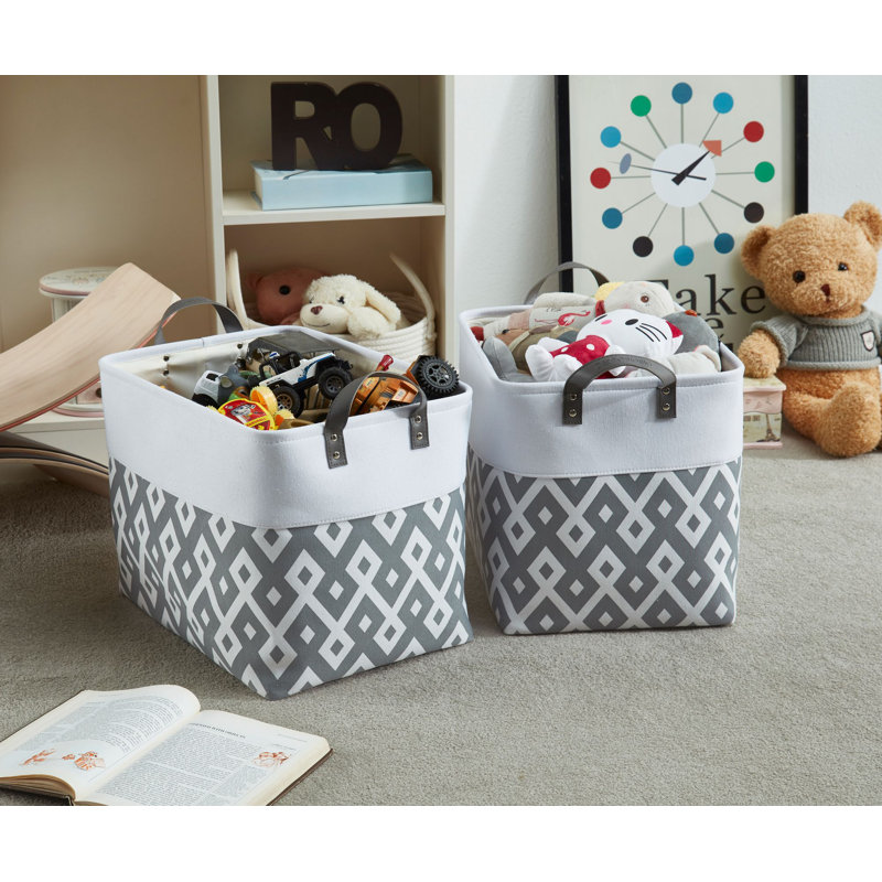 Bac de rangement pliable | Panier pliable en tissu robuste avec poignées, Blanc / gris