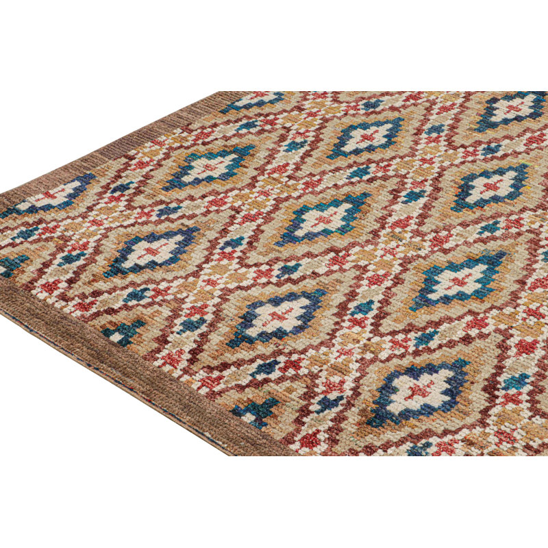 Moroccan Hand Knotted Geometric Area Rug, Rectangle 10' x 14'