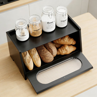Bamboo Bread Box With Acrylic Window, Large Capacity Countertop Organizer For Bread, Pastries, And Pantry Storage, Space-Saving Kitchen Cabinet Design