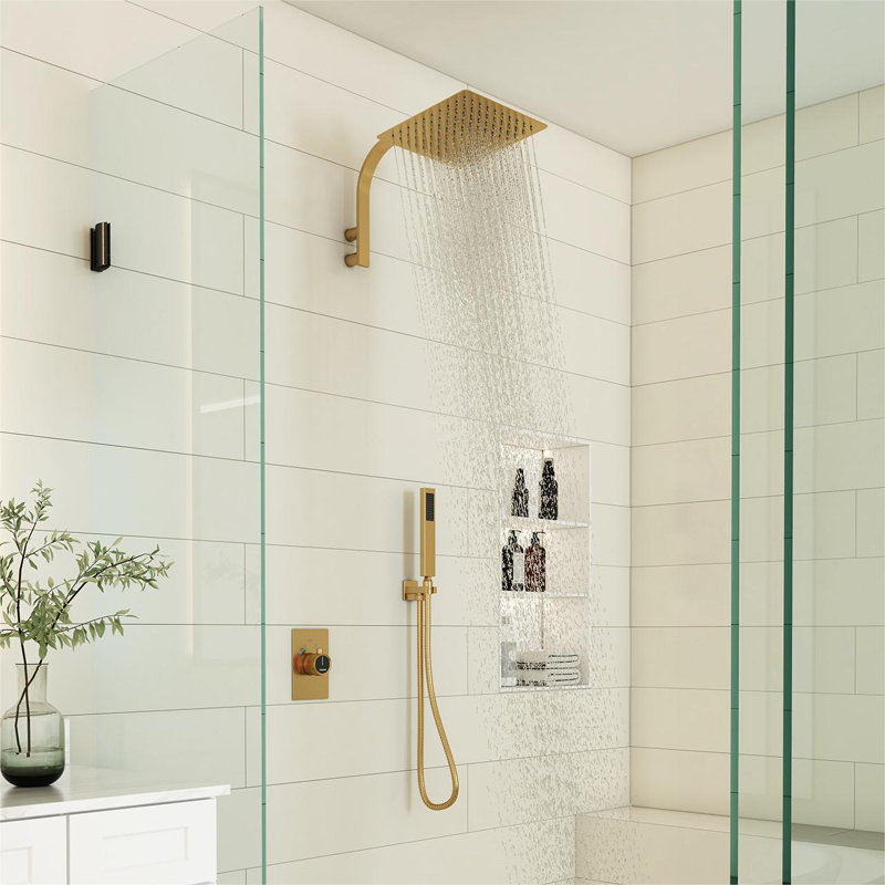10 Inch Rainfall Shower System with Rough in-Valve, Brushed Gold
