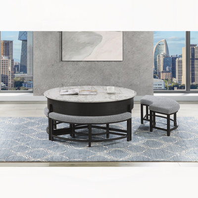 TABLE RONDE RANGÉE AVEC 3 TABOURETS INCLUS