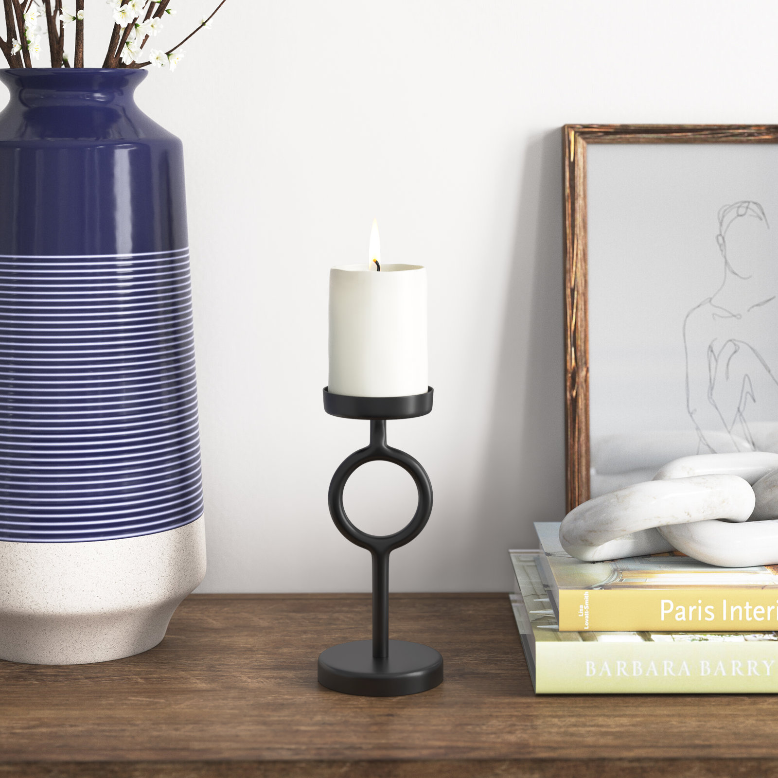 Iron Pillar Candle Holder, 8" H x 3.5" W x 3.5" D
