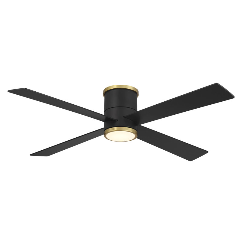 Falco 54" Led Flush Mount Ceiling Fan, Black/Brass, Black
