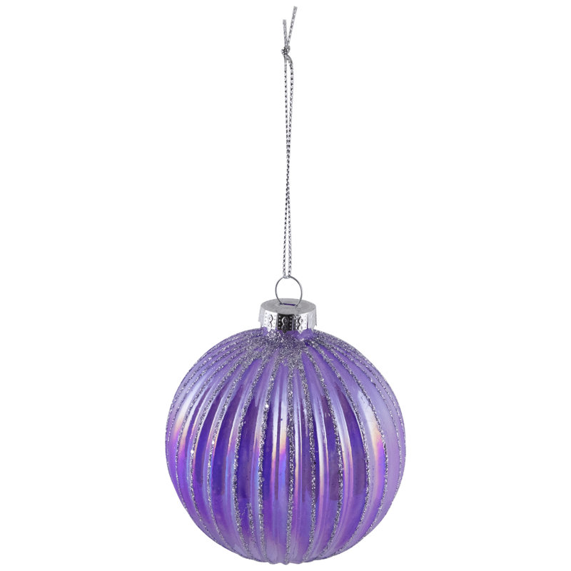 Shiny Glittered Iridescent Glass Ball Christmas Ornaments - 3" (80Mm) - Purple - 4Ct