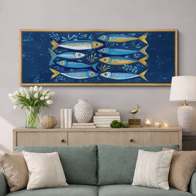 Impression sur toile encadrée, "Blue Fish", Naturel, H 20 po x l 60 po x P 1,5 po