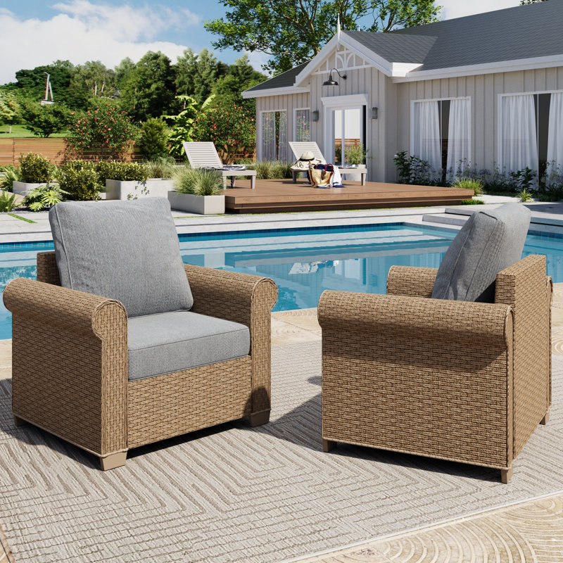 Ensemble de conversation pour terrasse pour 2 personnes en osier toutes saisons avec coussins, Gris