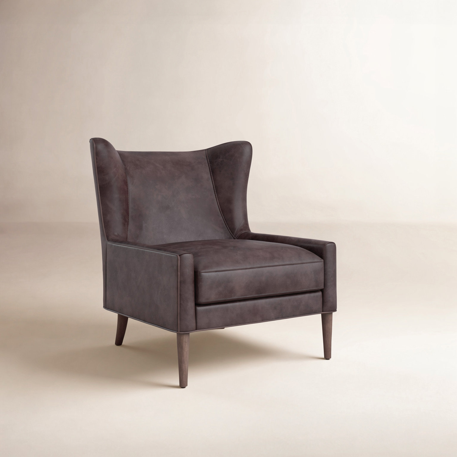 Perth Genuine Leather Wingback Chair, Vintage Black, Toasted Parawood