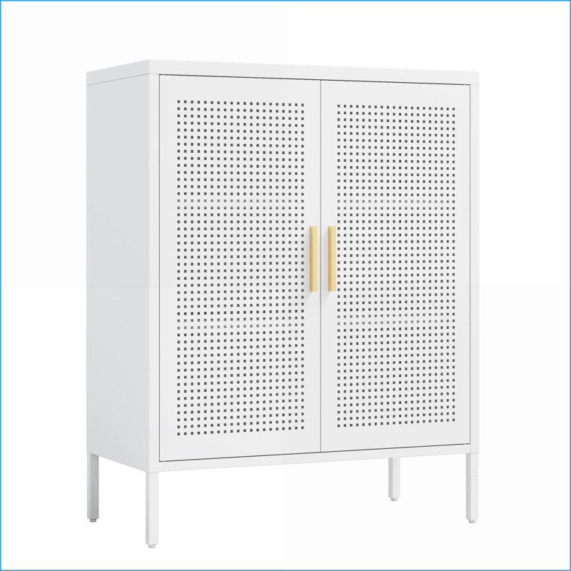 Storage Cabinets with 2 Doors &amp; 2 Adjustable Shelves | Steel Metal Cabinet for Home Office School Gym | White | Steel