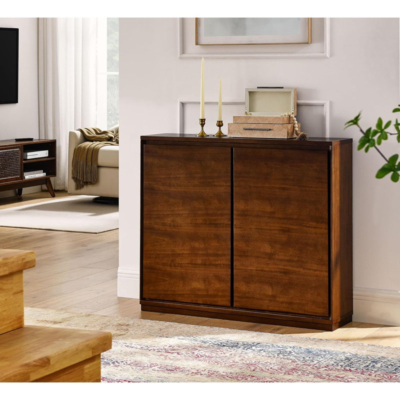 Buffet Slim Mid-Century en noyer avec 2 portes - Bois naturel
