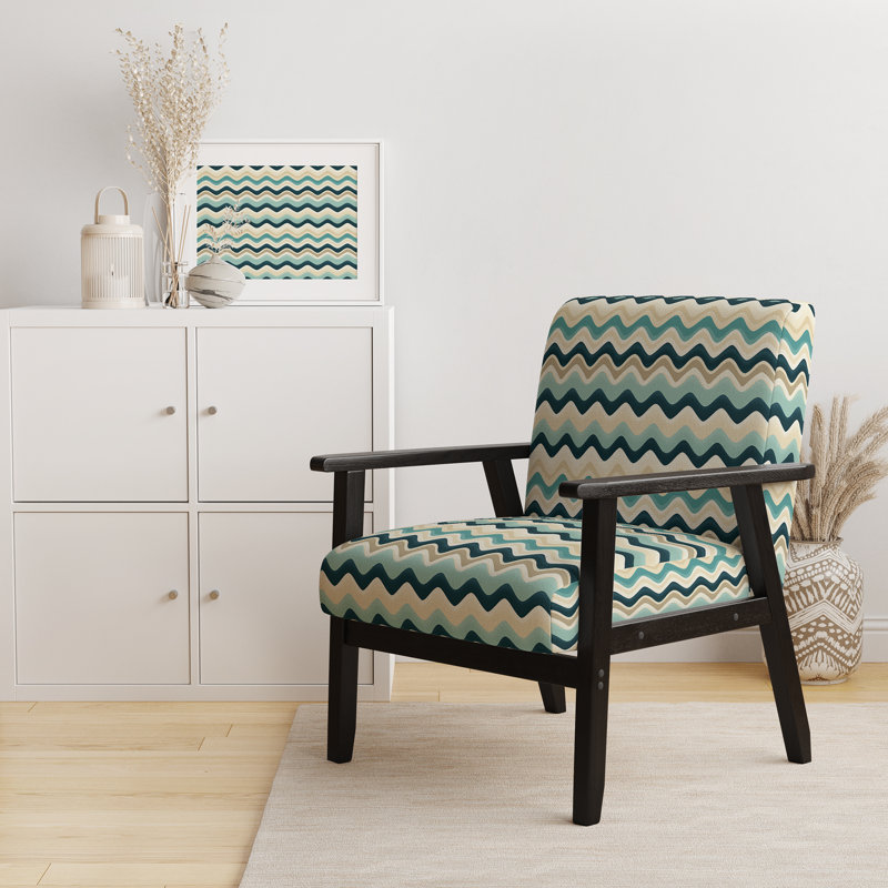 Cantina Upholstered Armchair, Beige/Blue Polyester, Black Square Arms