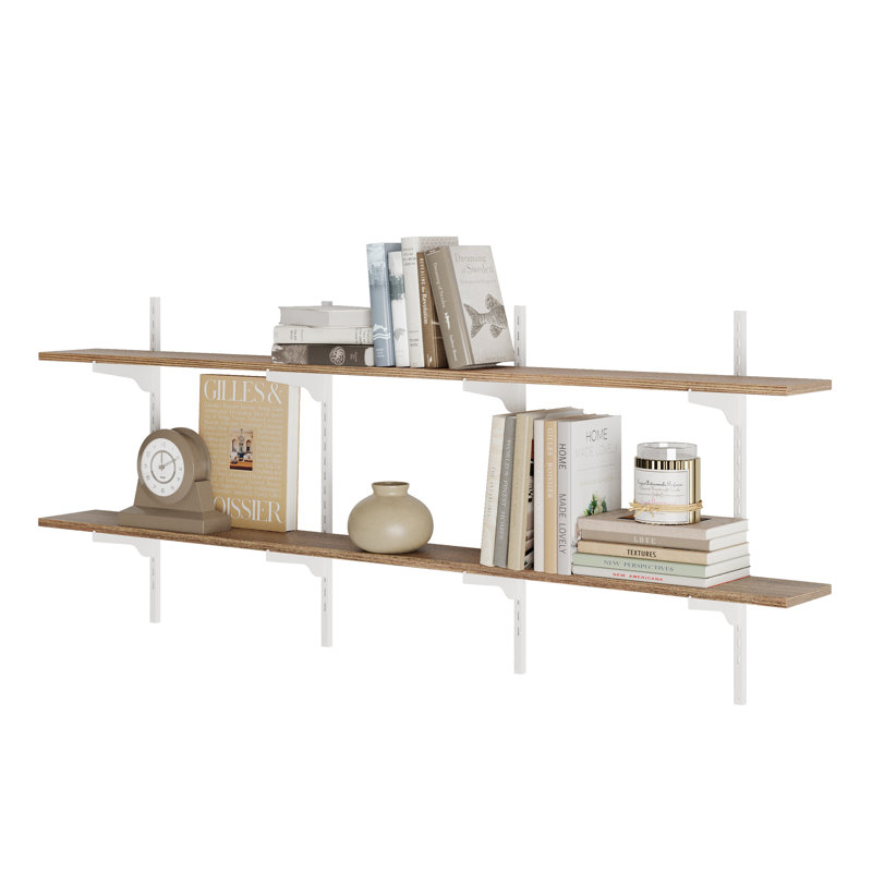 60" X 6" Floating Shelving Unit With Adjustable Brackets, Hanging Shelf For Wall, Living Room & Office Shelf, Real Wood Shelf For Room, Wall Mounted, Farmhouse And Boho Decor, Burnt, 2 Tier