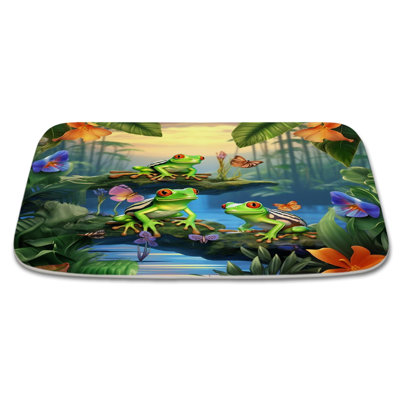 Tropical Jungle Frogs & Butterflies Bath Mat - Non-Slip Coral Velvet Bathroom Rug with Rubber Backing, Absorbent and Soft Door Mat for Kitchen and Bathroom Decor (17x24)