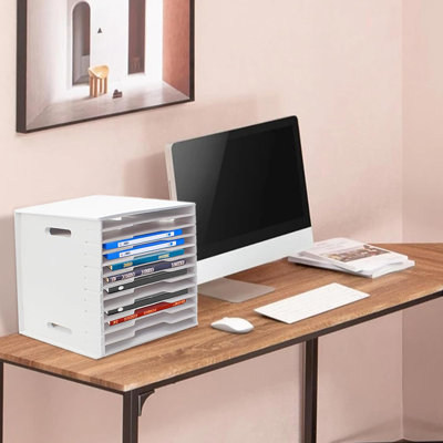 12-Tier Adjustable Paper Storage Rack, PVC Desktop File Organizer Shelf