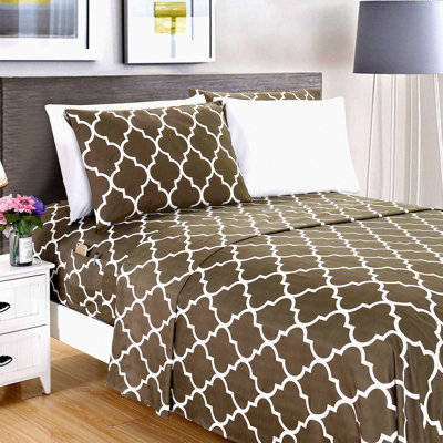 Luxury Silky 1500 Thread Count Deep Pocket Bed Sheet Set - 6-Piece Ultra Soft Wrinkle Resistant Gray Bedding Set with Quatref Print