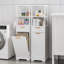 Armoire de salle de bain haute avec panier à linge amovible, armoire à panier inclinable avec panier et tablette cachés, armoire de rangement mince avec tiroir