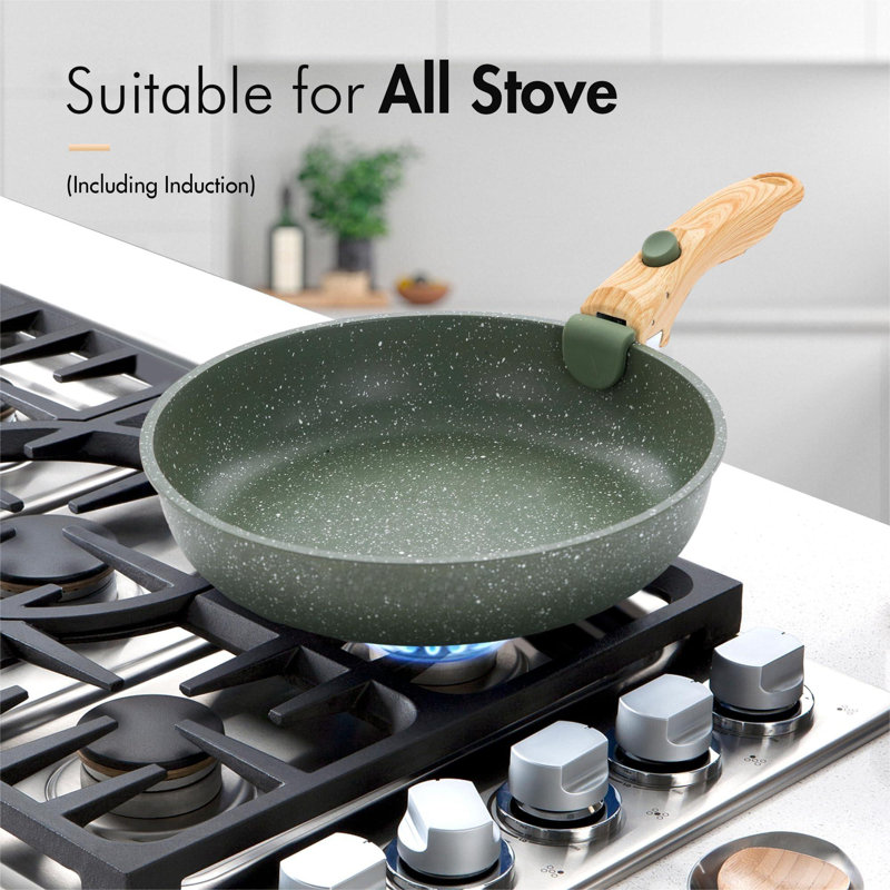 10 Pcs Pots And Pans Set Non Stick, Nonstick Kitchen Cookware Sets Detachable Handle, Induction Pots And Pans Set With Removable Handle, RV Cookware For Camping, Oven Safe, PFOS, PFOA Free, Green