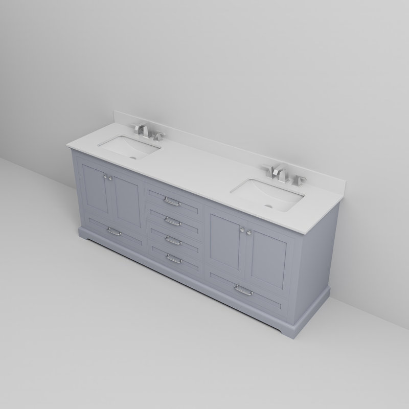 Dukes 80" Double Bathroom Vanity Set, Dark Gray, White Cultured Marble