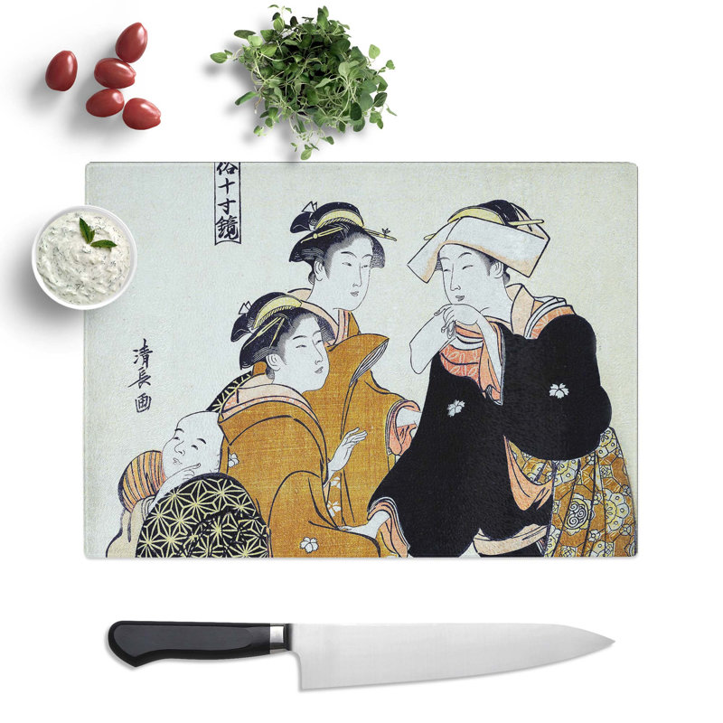 Tempered Glass Three Women and a Boy by Torii Kiyonaga Chopping Board, 39 cm x 28.5 cm