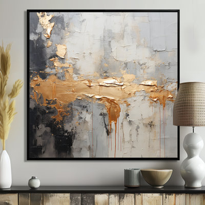 Opulence horizontale, blanc, gris, noir, or - art mural abstrait