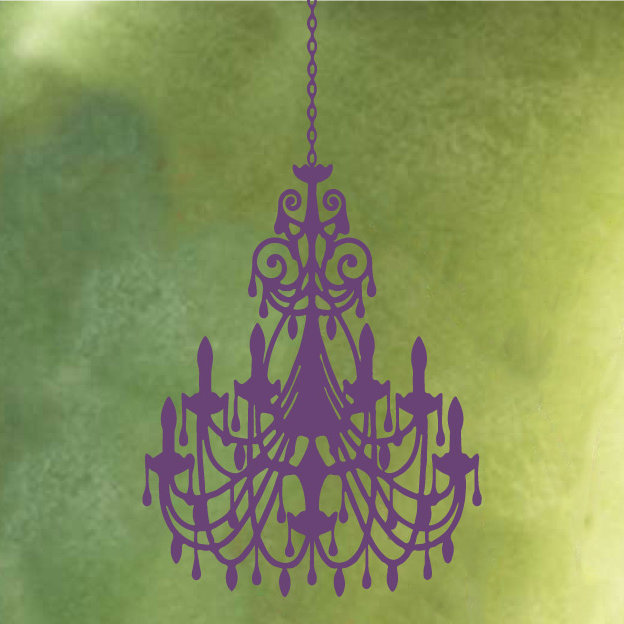 Décalcomanie murale lustre ornée, H 24 po x l 16 po x P 0,01 po, Violet