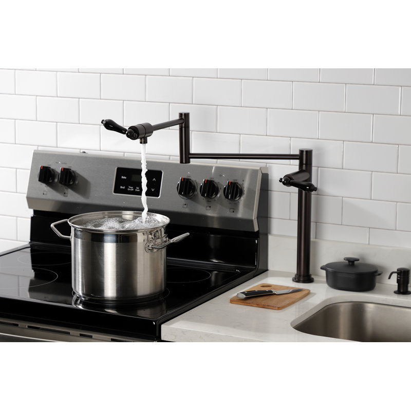 Kingston Brass Metropolitan Two-Handle 1-Hole Deck Mount Pot Filler Faucet, Oil Rubbed Bronze/Black