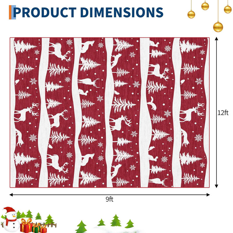 Red Rug, Washable Low Pile Christmas Carpet, Non Slip Soft Indoor Mat for Kitchen, Entryway or Living Room