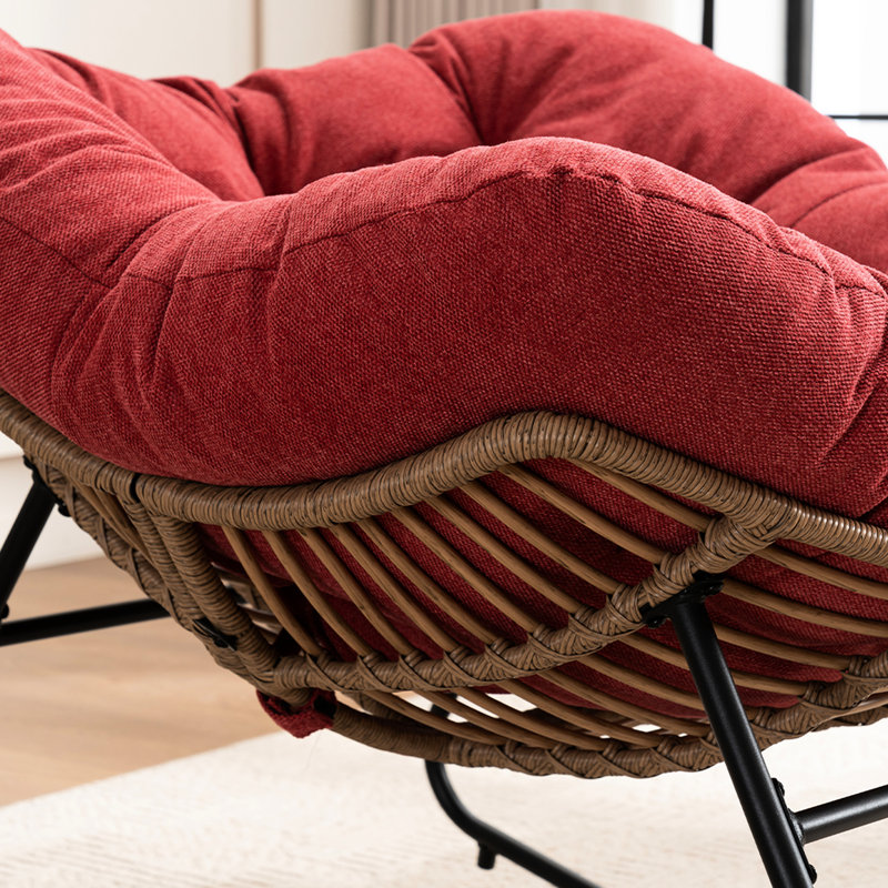 Chaise berçante en chenille rouge pour l'intérieur et l'extérieur - Confortable, multifonctionnelle, décorative et ergonomique avec structure en métal et rembourrée