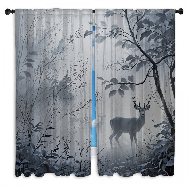 Rideaux obscurcissant et obscurcissant Misty Forest With Deer, 40 po x 80 po - 2 panneaux, Transparent