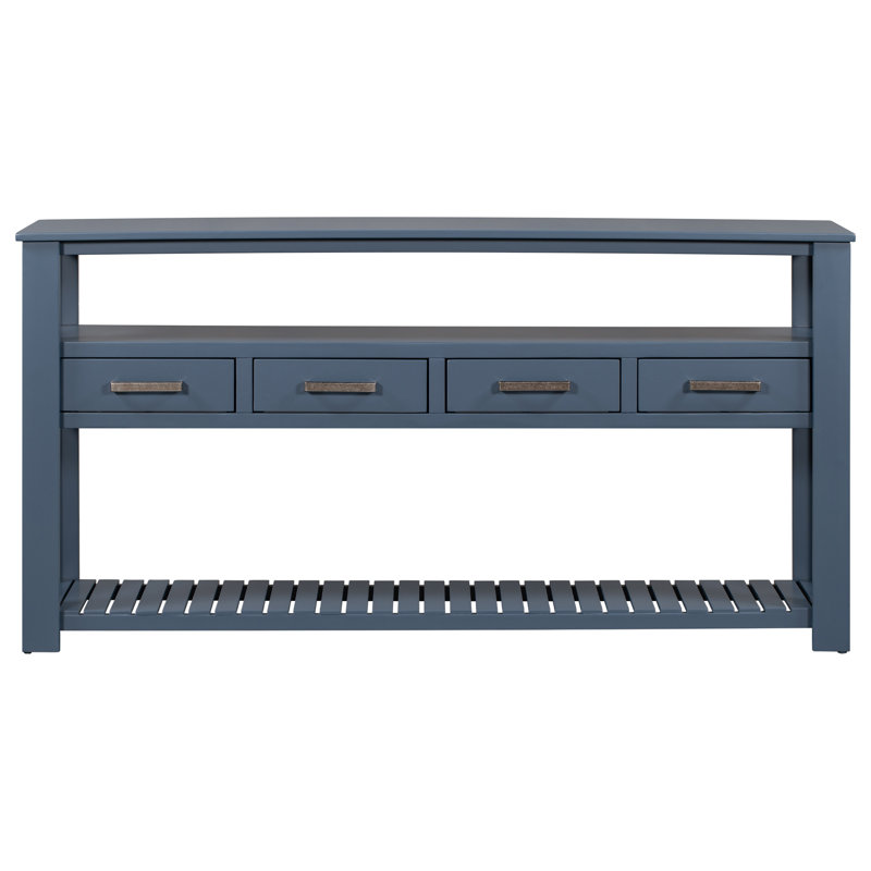 62.2'' Modern Console Table Sofa Table Hallway Table With 4 Drawers and 2 Shelves Wood Console Table, Blue
