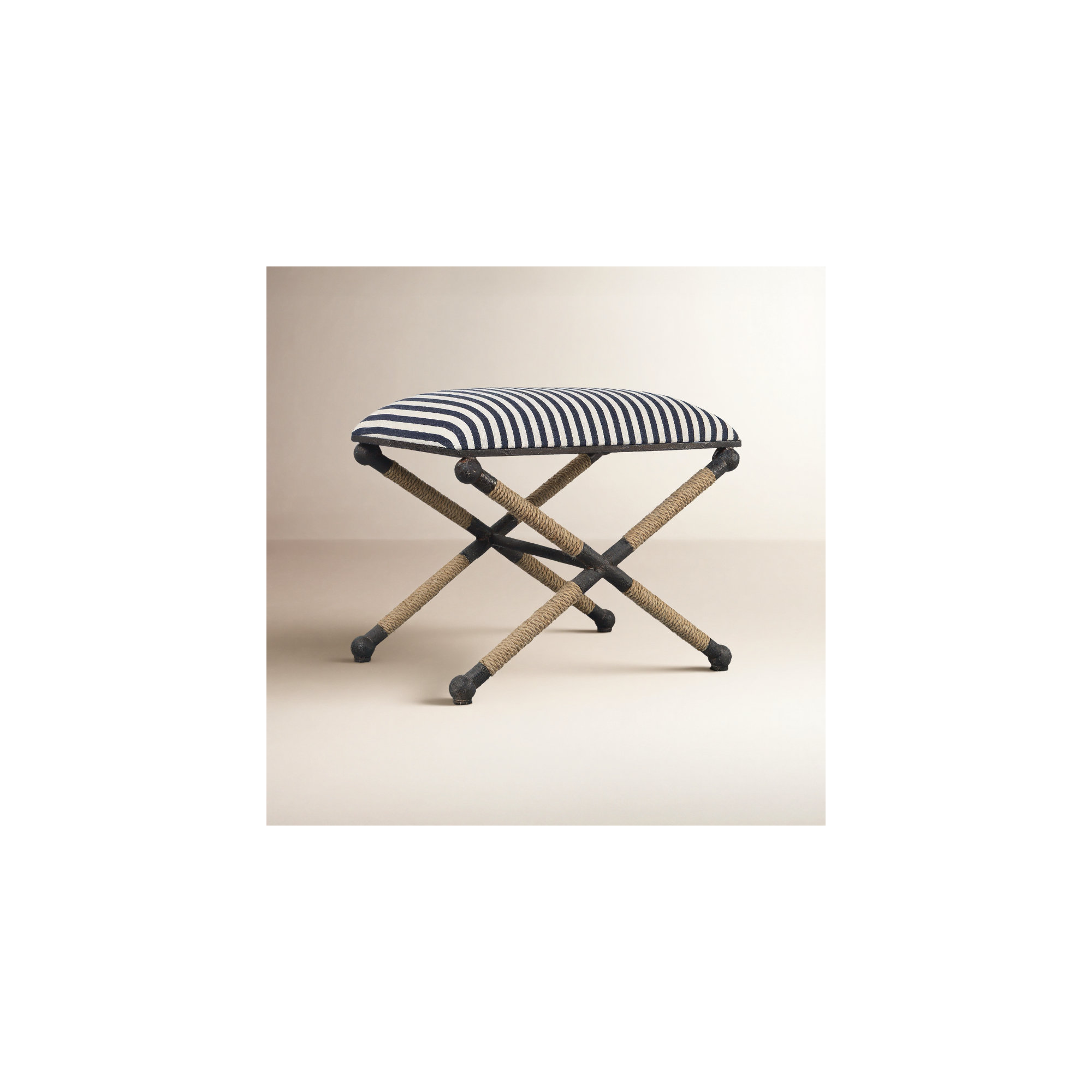 Cherise Accent Stool, Navy/White/Brown