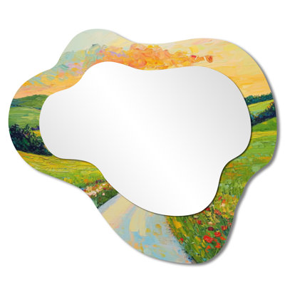 Countryside Road In Summer I - miroir mural asymétrique de campagne, miroir de coiffeuse de campagne, imprimé sur métal