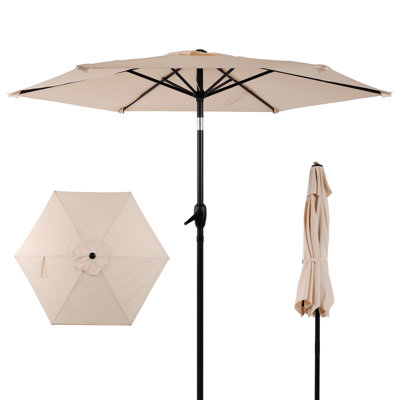 Parasol de jardin à inclinaison automatique 7,5 pi avec manivelle, parasol de marché extérieur robuste