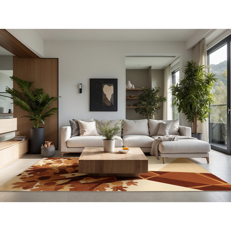 Tapis à motif géométrique beige moelleux et moelleux en érable Scott, 8 pieds carrés