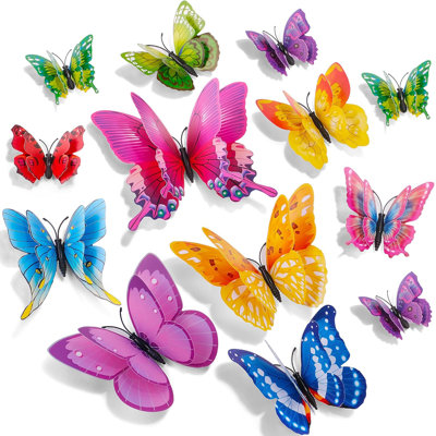 Décoration murale 3D papillon, 24 pièces décorations papillons double couche