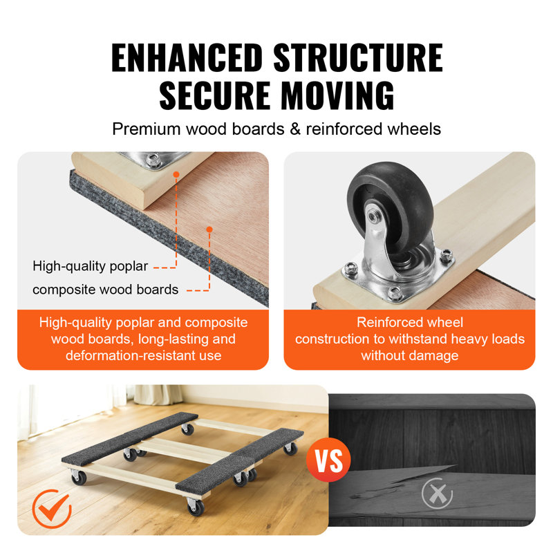 Furniture Dolly, 1000 lbs Each Load Capacity, 2 Packs, 18" x 30", 8 x 3" PP Swivel Casters, Heavy-Duty Hardwood Furniture Moving Dolly, Mover's Dolly, Moving Cart with Wheels for Heavy Furniture