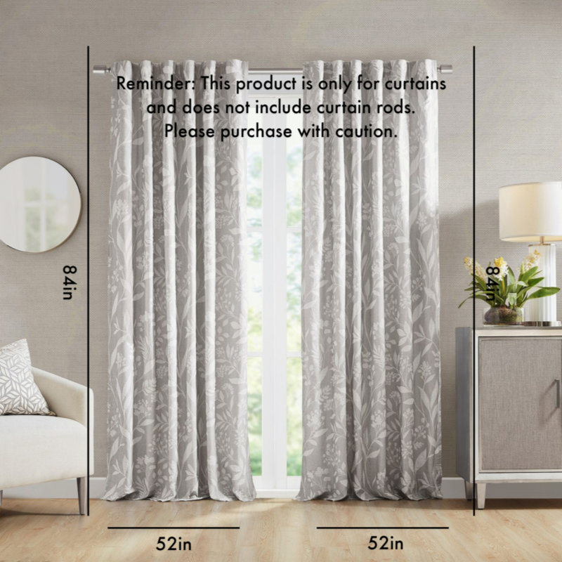 Floral Curtain Panel(Only 1 Pc Panel), 52" W x 84" L