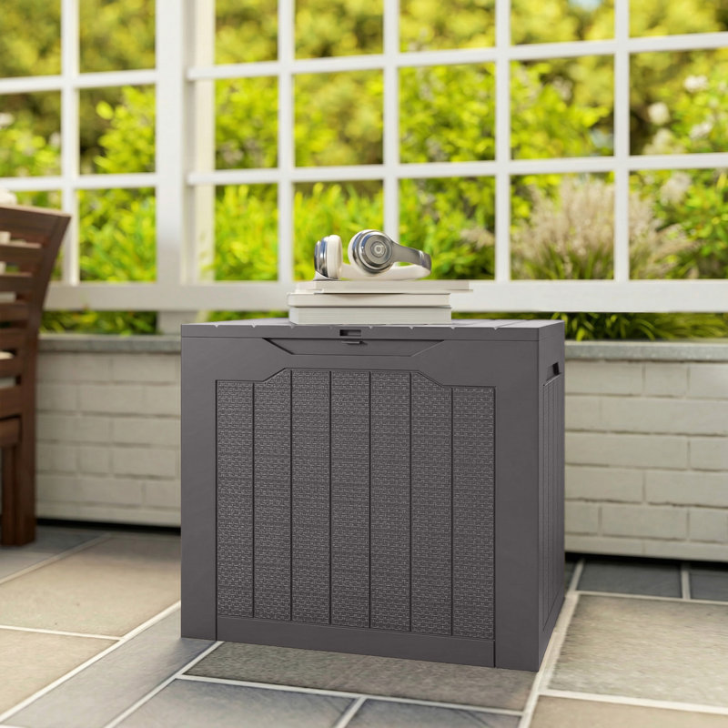Outsunny 56cm W 93L Polypropylene Lockable Deck Box, Dark Grey