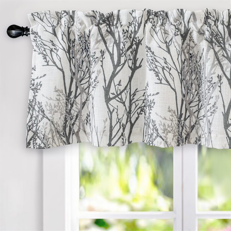 Gray Tree Branch Linen Blend Rod Pocket Valance 52" x 14"