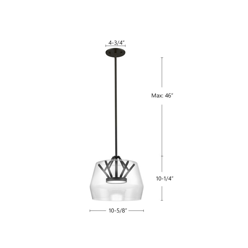 1 - Light LED Pendant, 7.88" H x 11.75" W x 11.75" D, Clear, Black