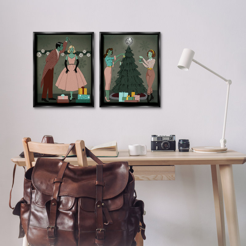 «Modern Festive Holiday Decorating», ensemble de 2 toiles flottantes encadrées par Grace Popp, Cadre flottant noir de jais