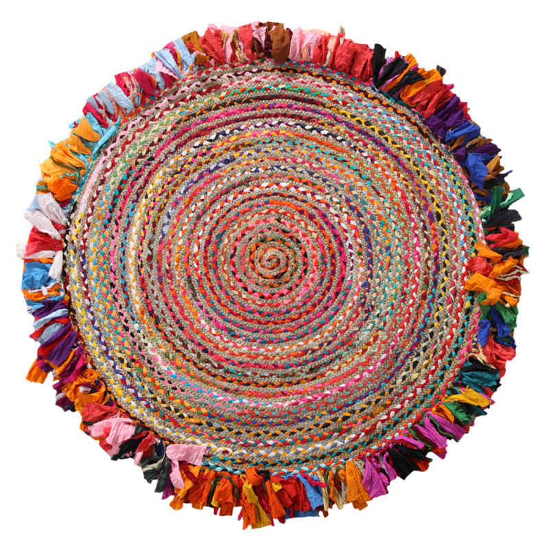 Round Gunnar No Pattern And Not Solid Colour Hand Woven Area Rug, Round 120cm