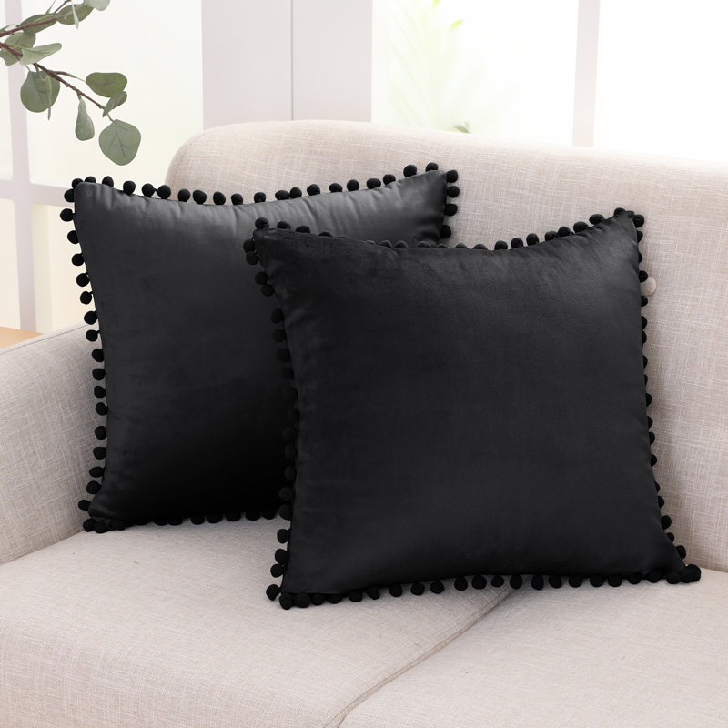 Deconovo Pom-poms Reversible Pillow Cover, 26" x 26", Black