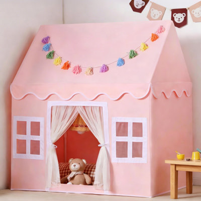 Wilwolfer Kids Play Tent Indoor with Mat, Star Lights & Tassel Garland - Playhouse for Toddlers, Boys & Girls - Indoor Play Tent for Kids Birthday Gift (Pink)