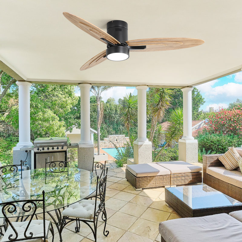 56'' 3 - Blade Modern Flush Mount LED Ceiling Fan Light With Remote Control