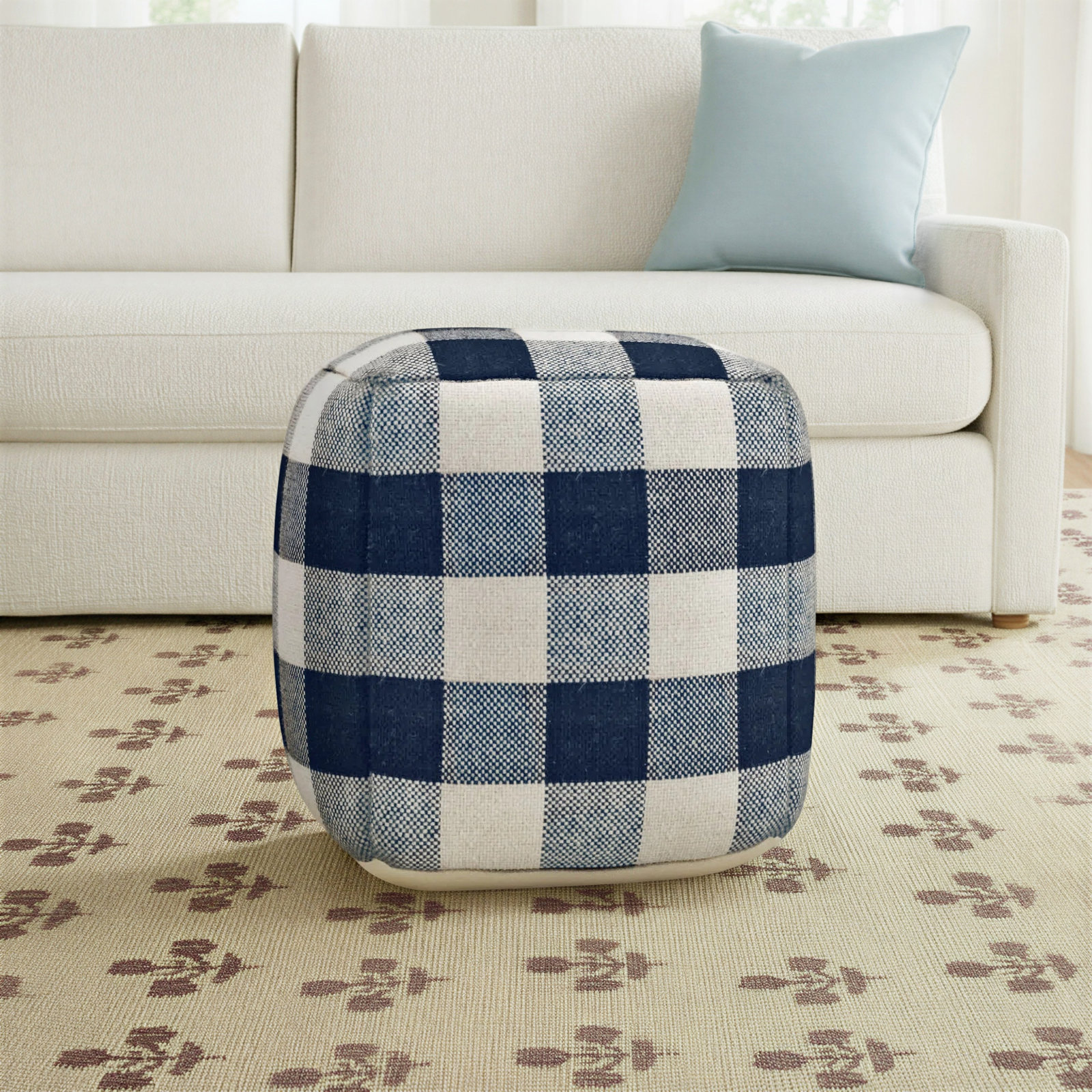 Guinda Upholstered Pouf, Navy Blue