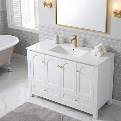 Meuble-lavabo de 48 po avec lavabo en résine, 4 portes à fermeture douce et 2 tiroirs