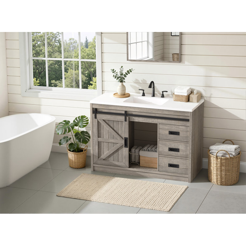 Meuble-lavabo simple 48 po Farmhouse, Gris, 48"